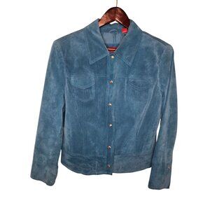 Valerie Stevens Teal Suede Leather Jacket Petite PL Western Snap Front Y2K Boho